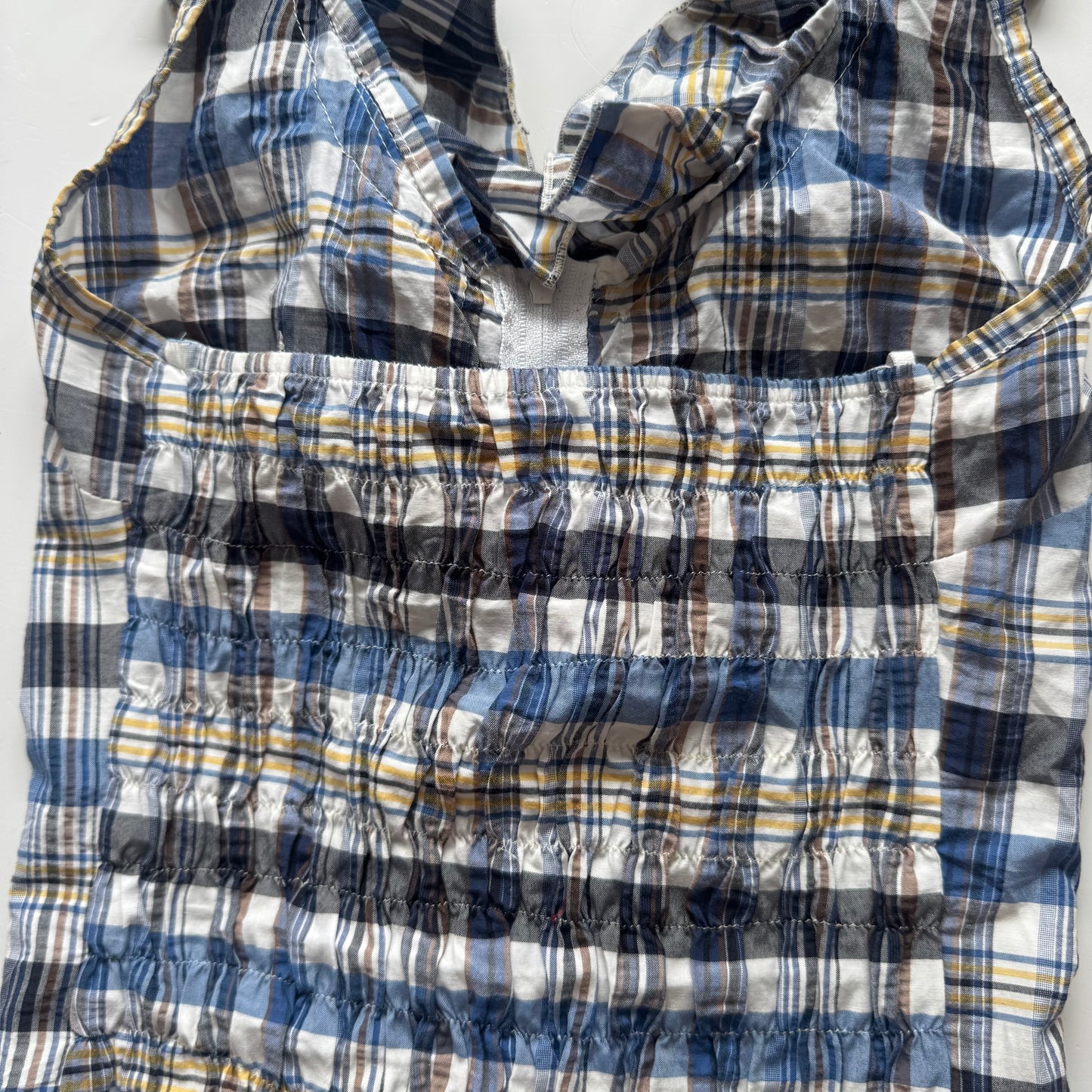 Plaid Blue Ruffle Y2K Halter Top (S)