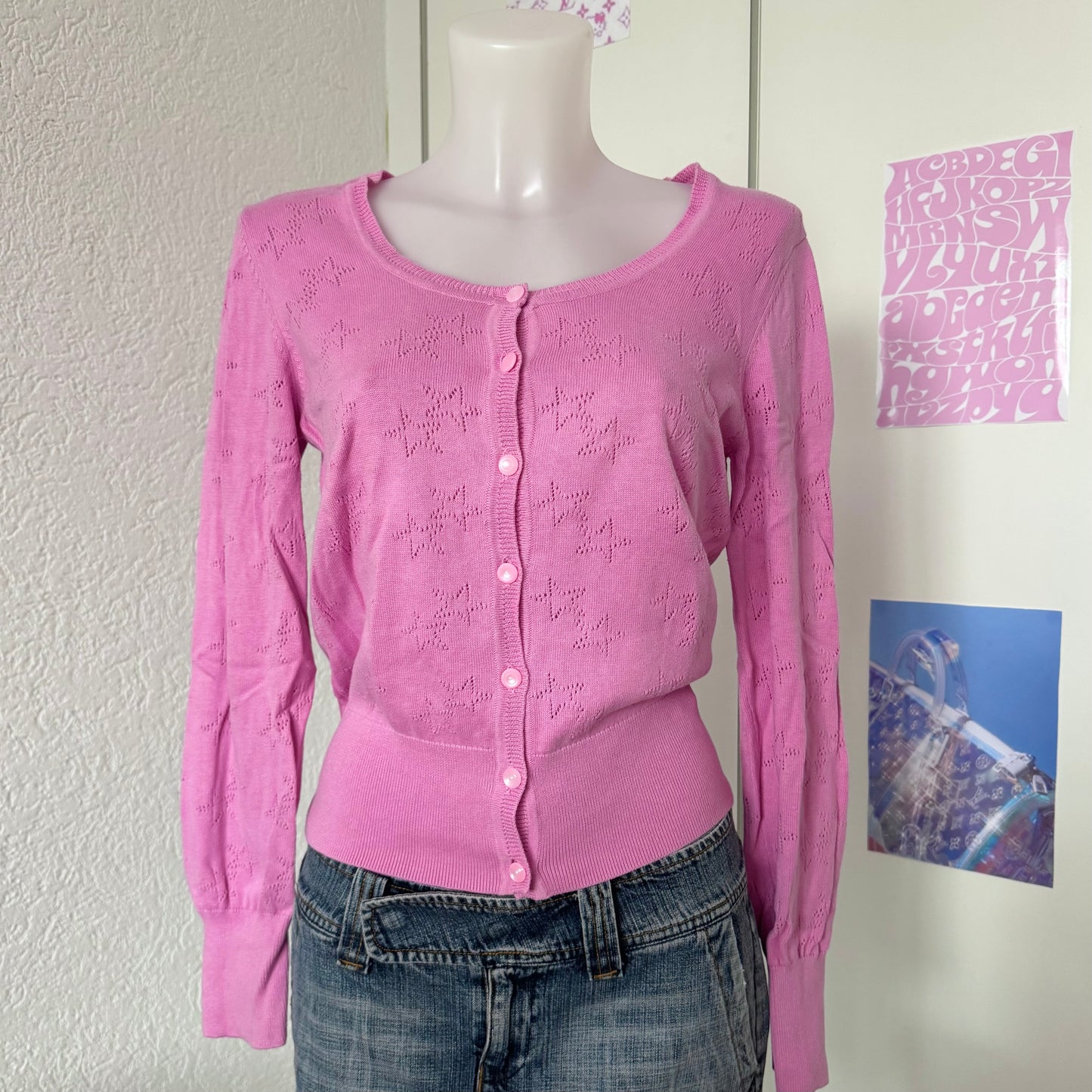 Pink star cardigan (M)