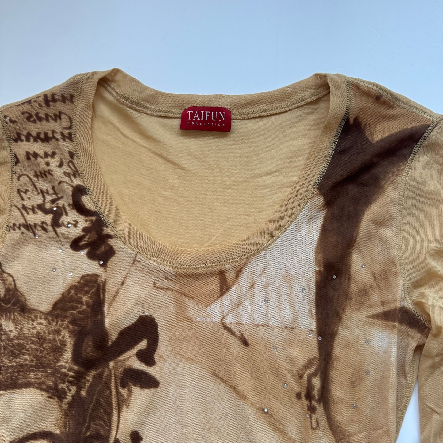 Beige Graphic Long Sleeve Top (S)