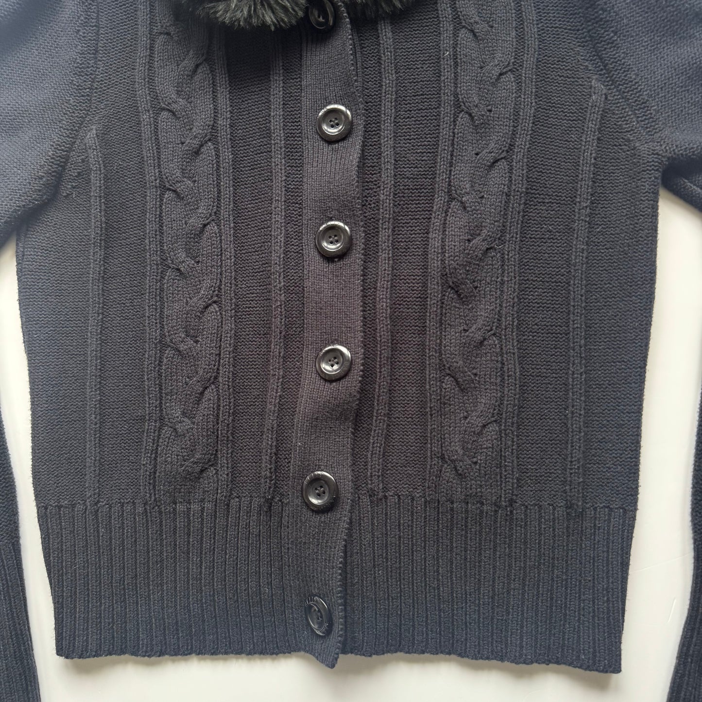 Knit Cardigan Faux Fur Collar (S)