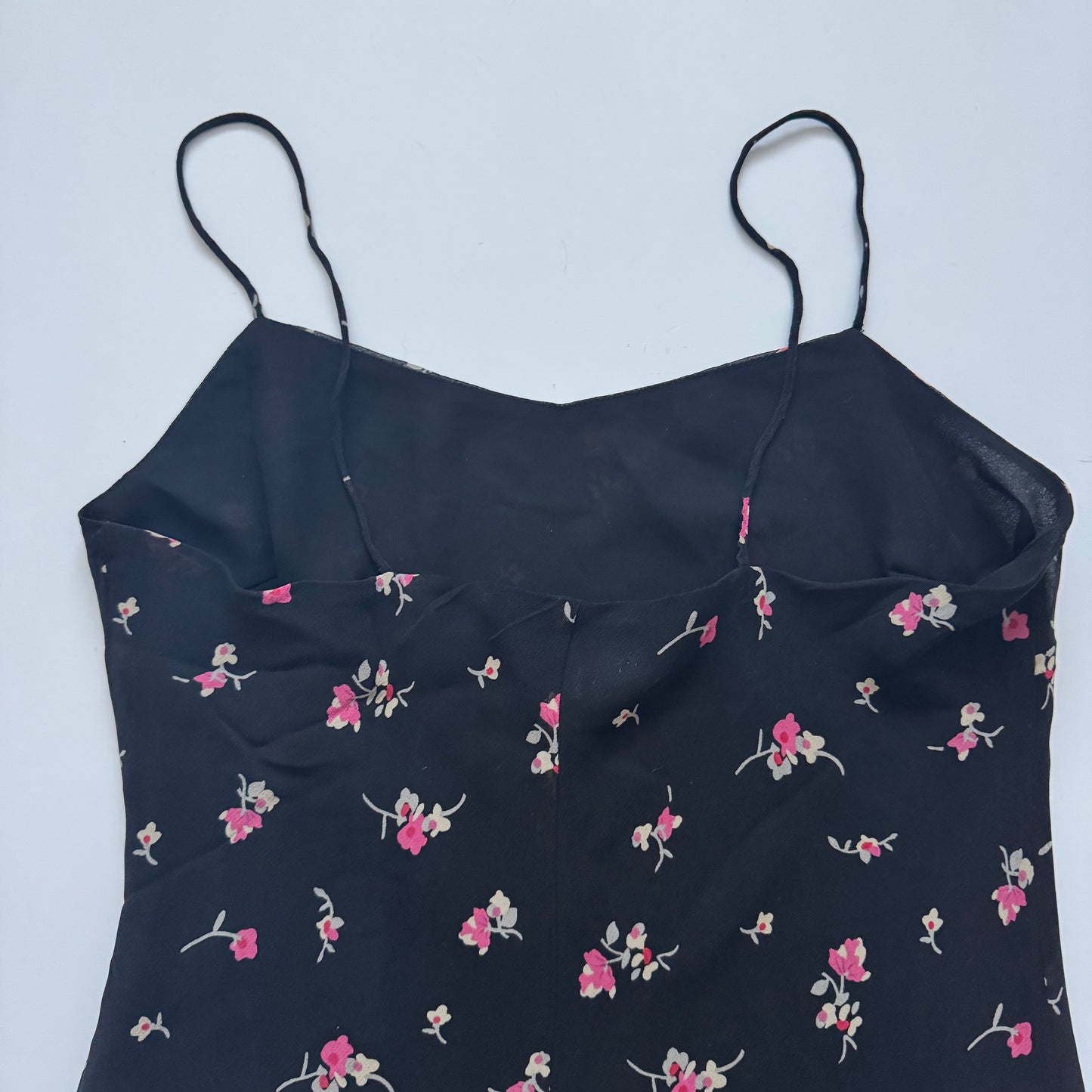 Black flower silk dress (M)