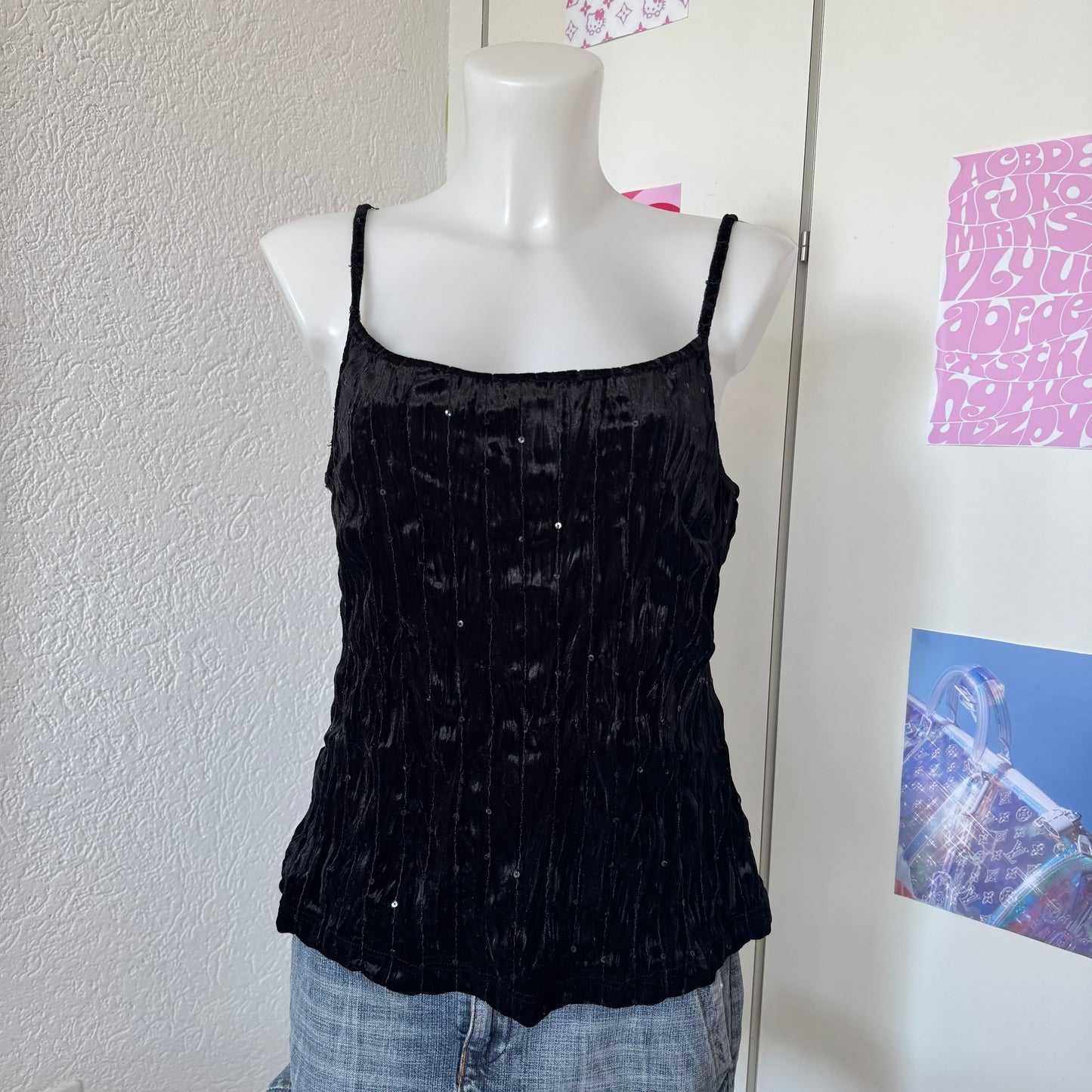 Black velvet sequin top (L)
