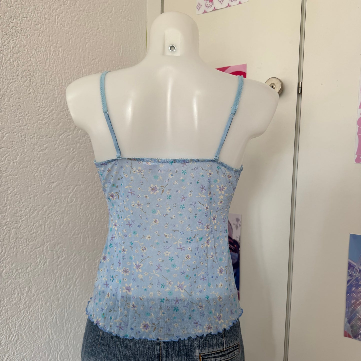 Blue Y2k mesh cami top (M)