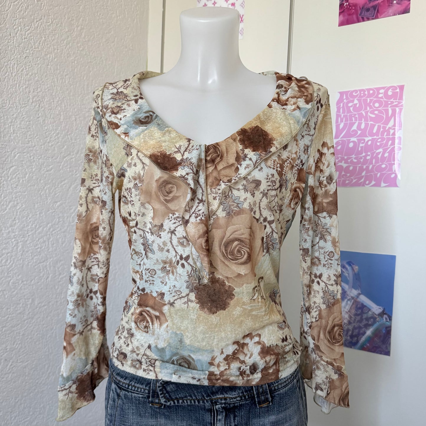 Vintage floral ruffle longsleeve (L)