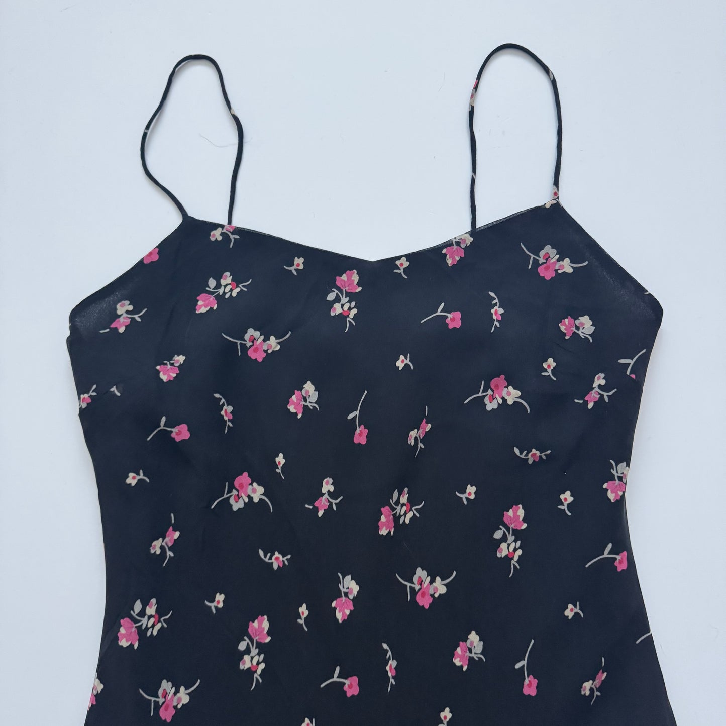 Black flower silk dress (M)