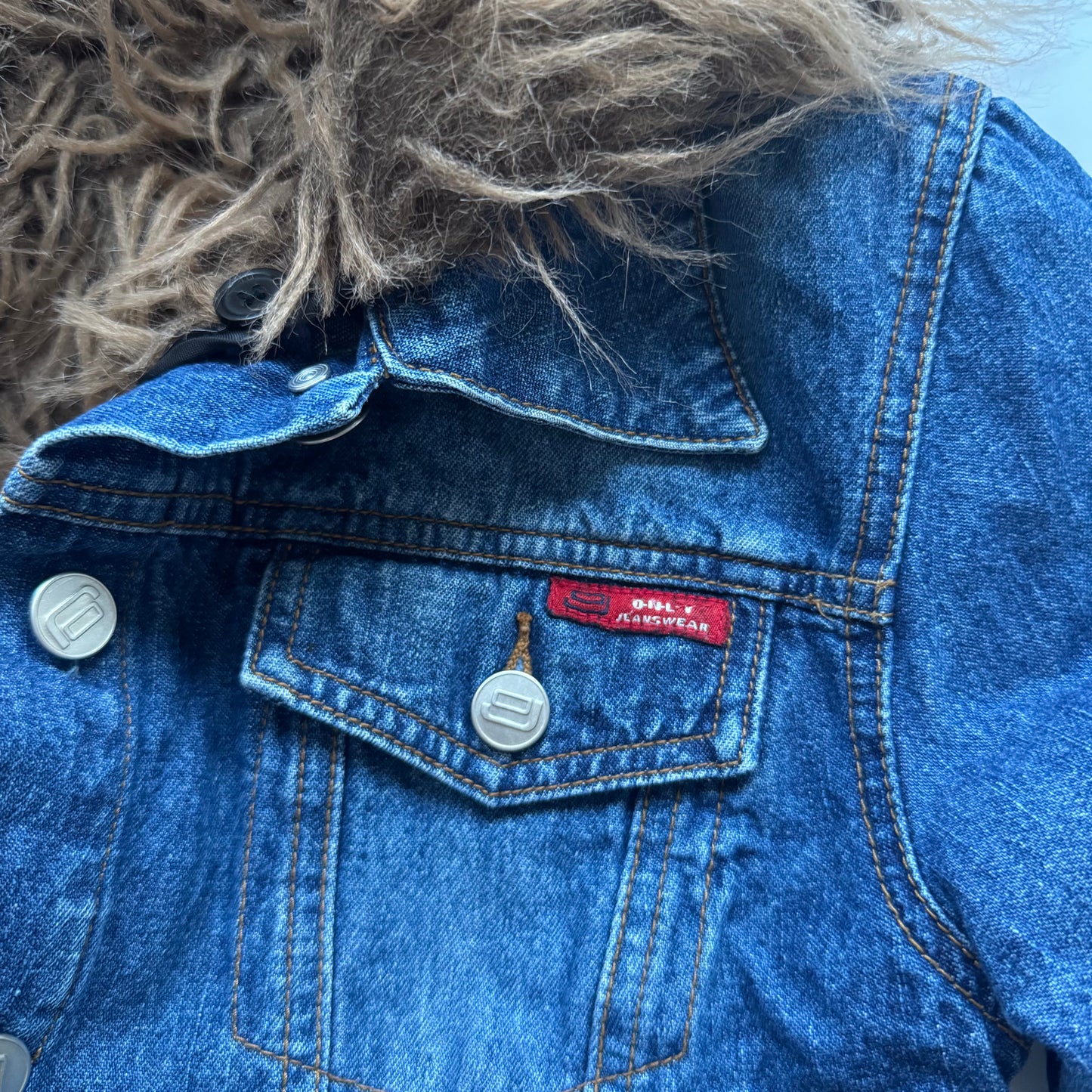 Denim Faux Fur Trim Jacket (XS)