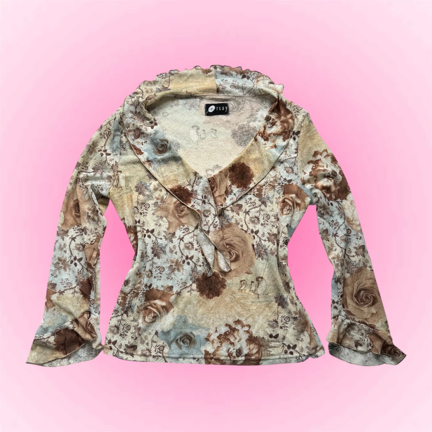 Vintage floral ruffle longsleeve (L)