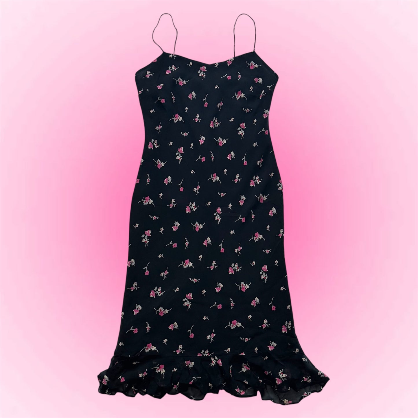 Black flower silk dress (M)