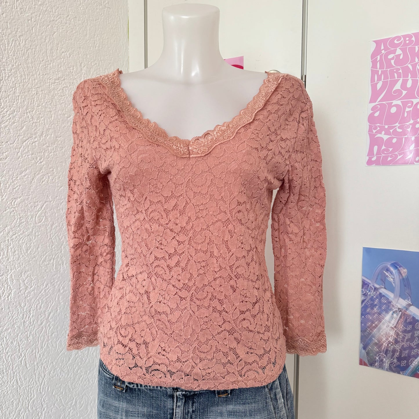 Pink cute lace shirt (M)
