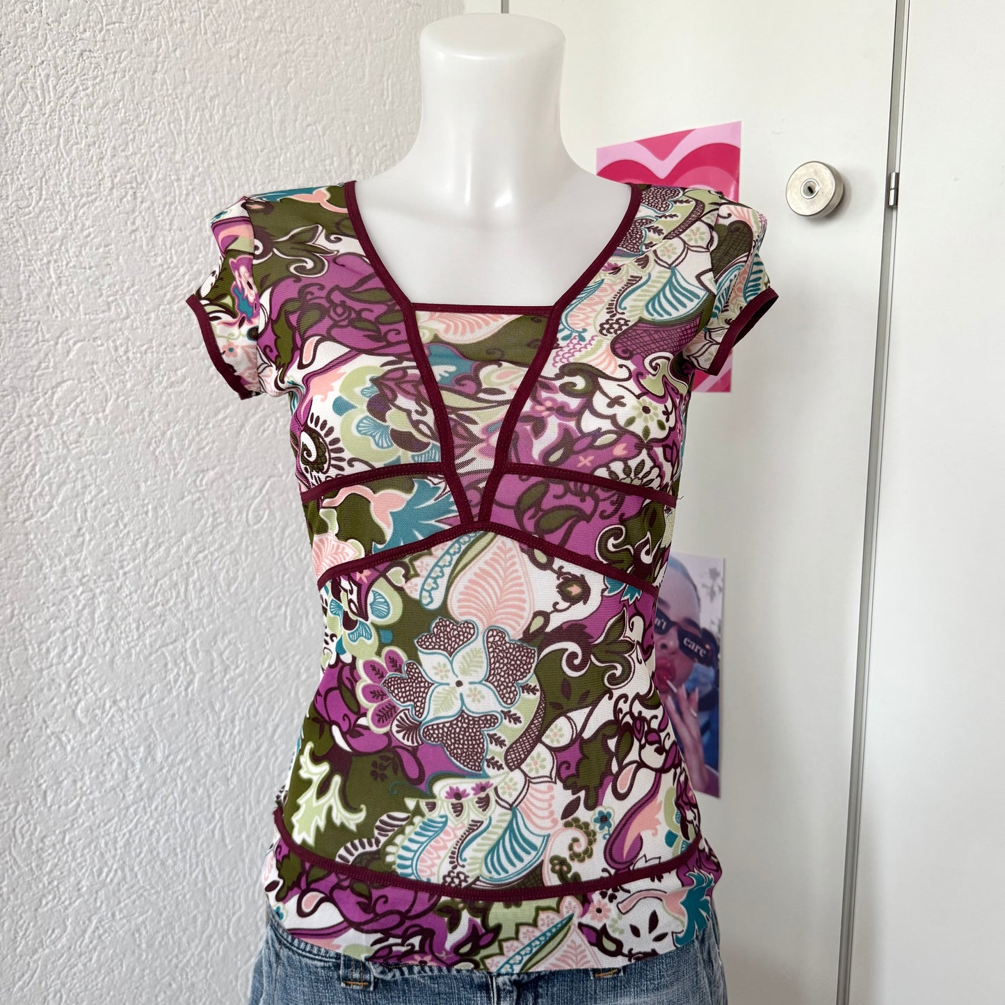 Floral mesh T-Shirt (S)
