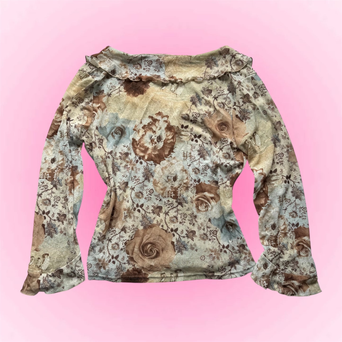 Vintage floral ruffle longsleeve (L)