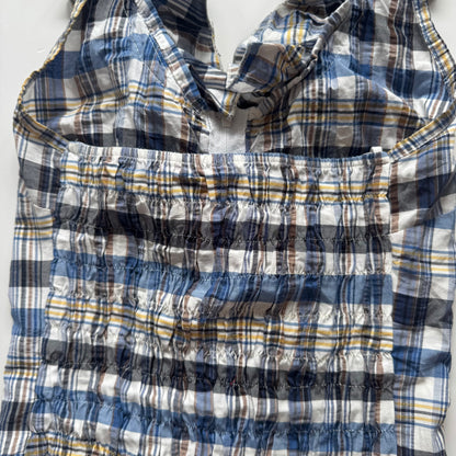 Plaid Blue Ruffle Y2K Halter Top (S)