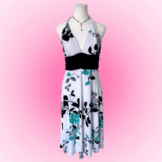 White Floral Halter Maxi Dress (L)