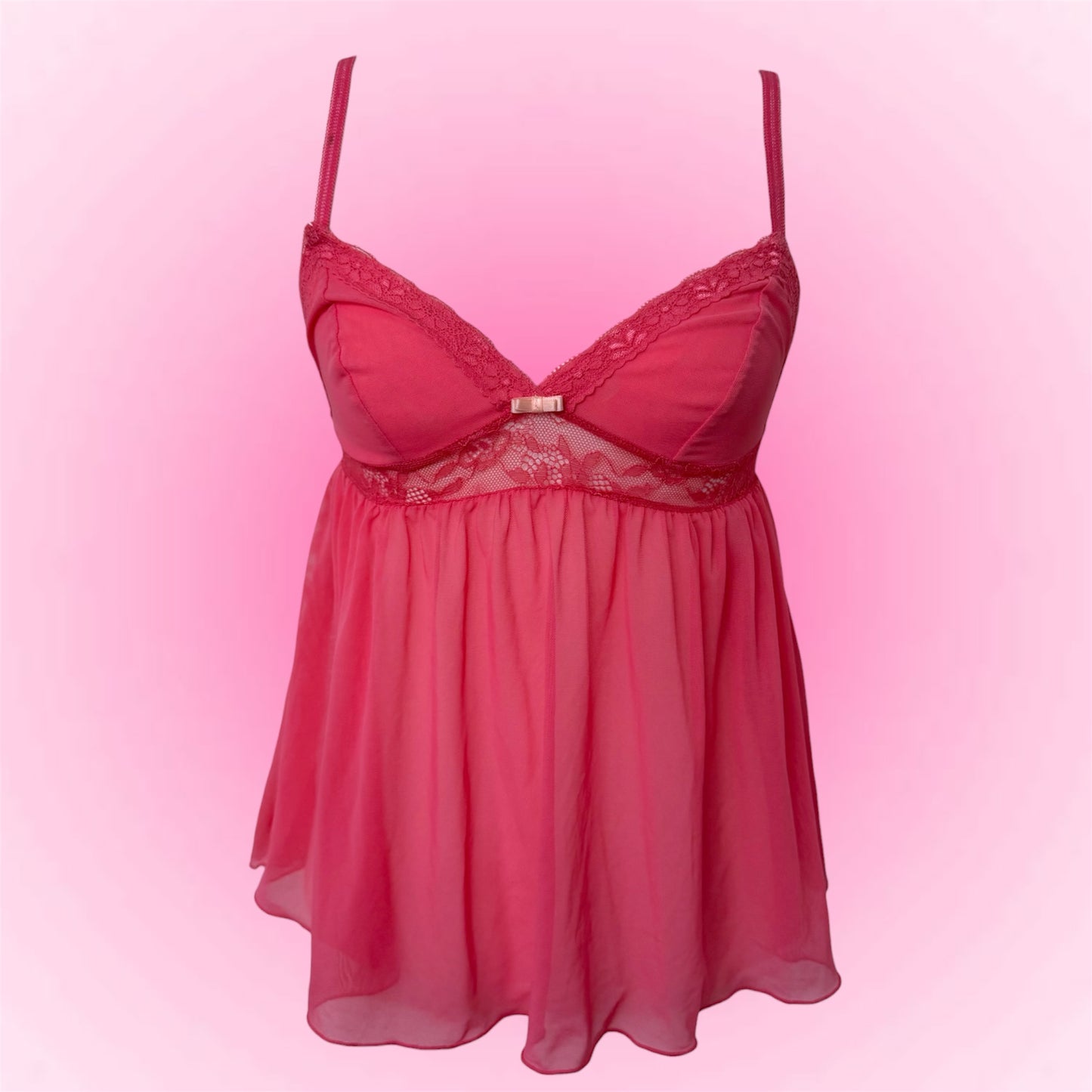Pink Mesh Babydoll Cami Top (XS)