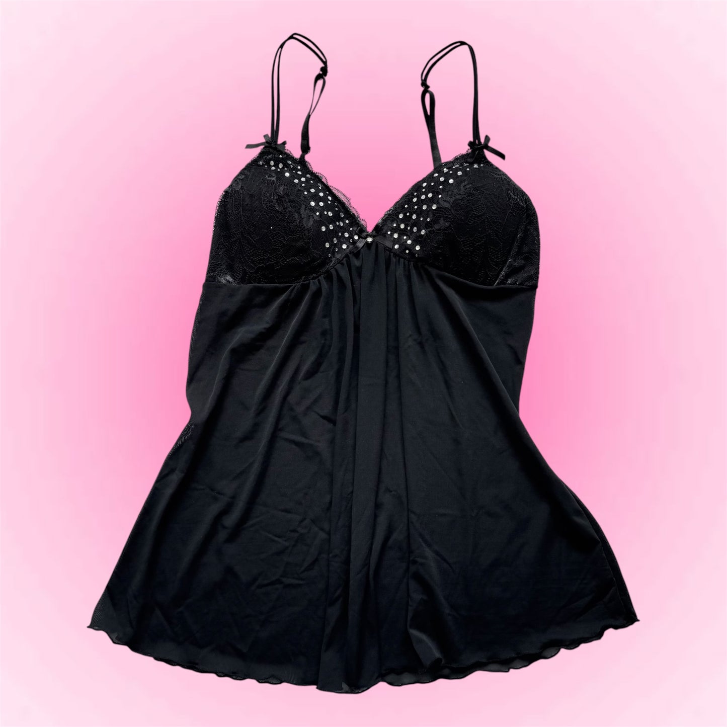 Black Rhinestone Babydoll Top (M)