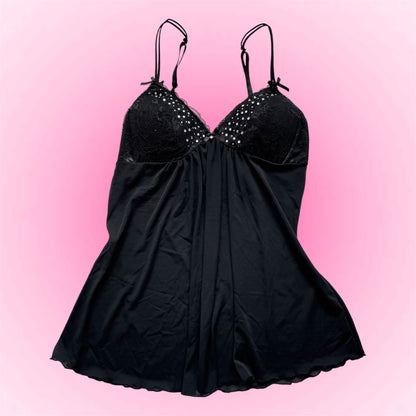 Black Rhinestone Babydoll Top (M)