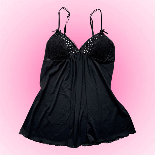 Black Rhinestone Babydoll Top (M)