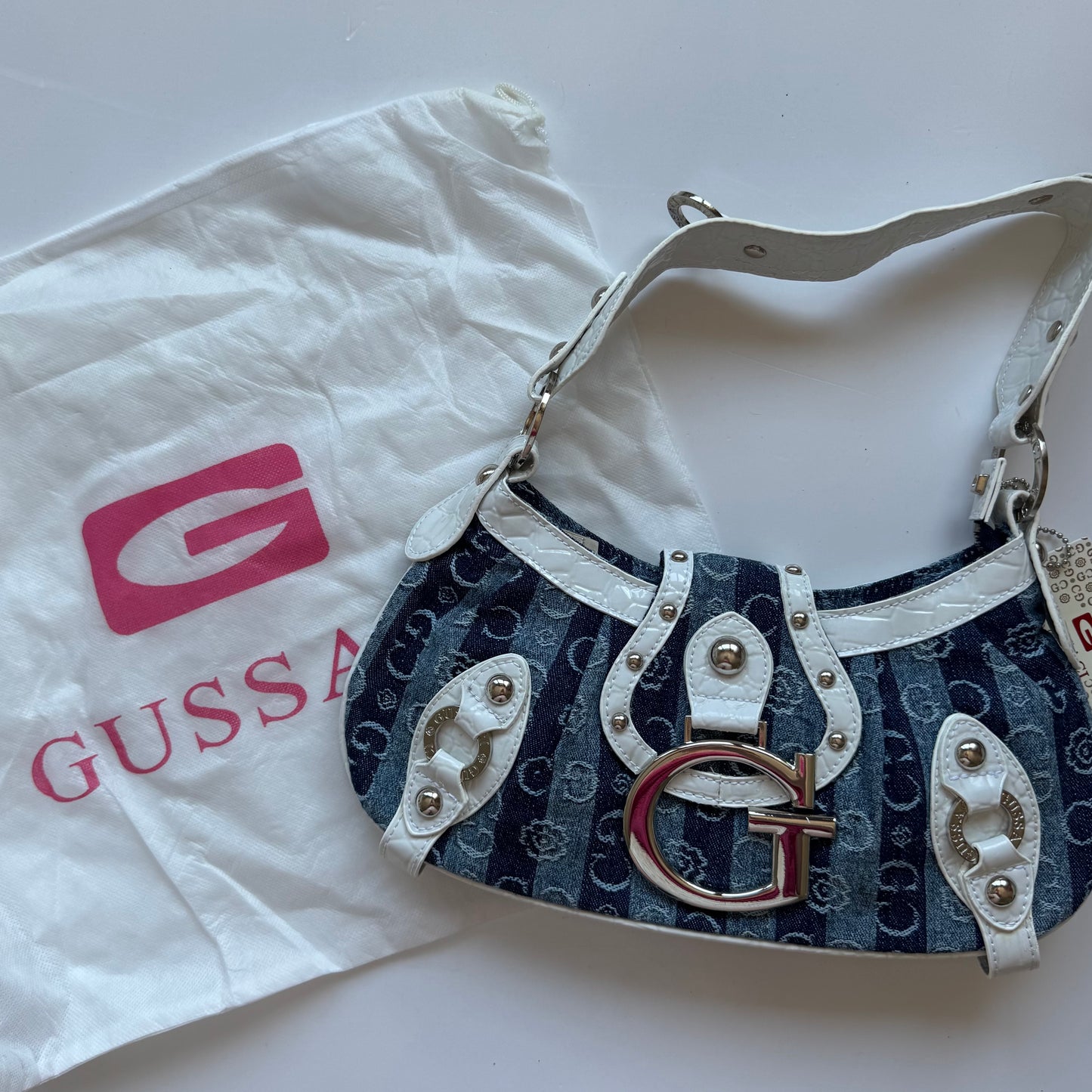 Gussaci Denim Monogram Shoulder Bag | New with tags