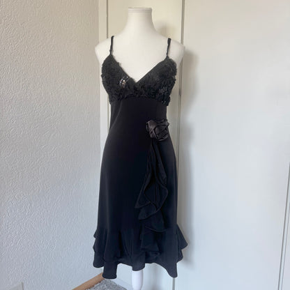 Black Ruffle Vintage Dress (S)