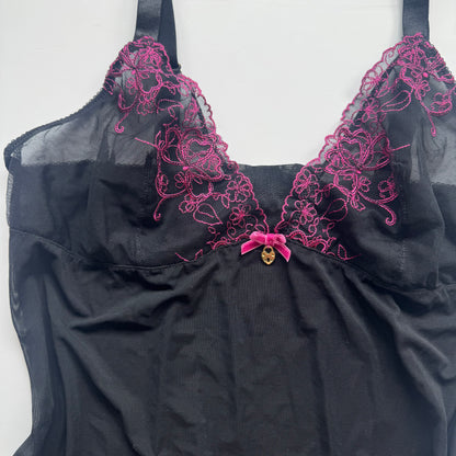 Black Sheer Lace Y2k Top (L)