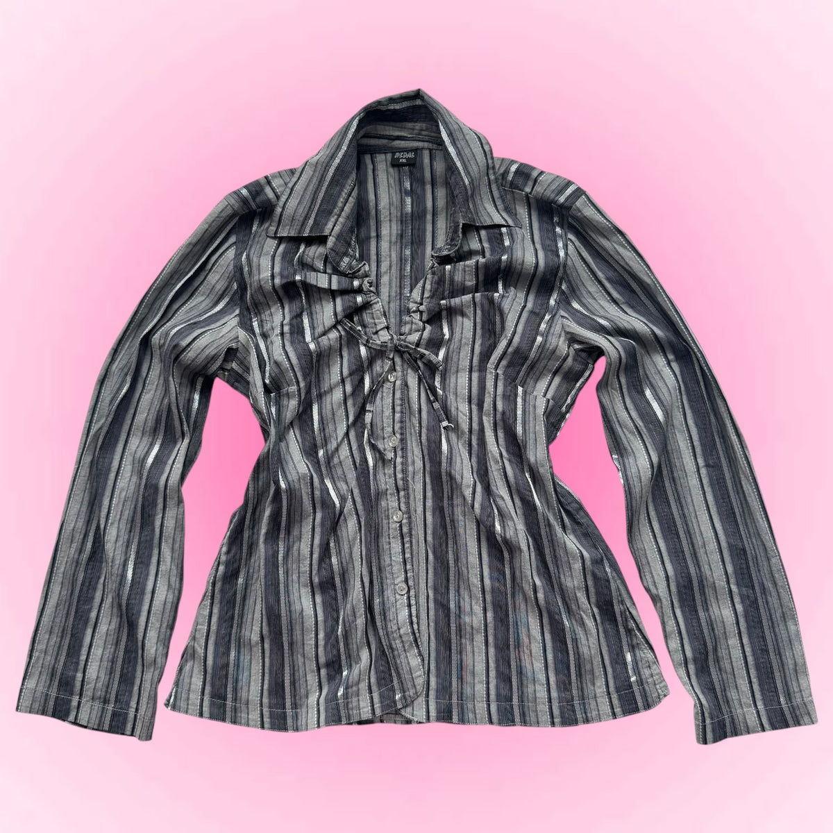 Grey Striped Y2k Fitted Shirt (S/M)