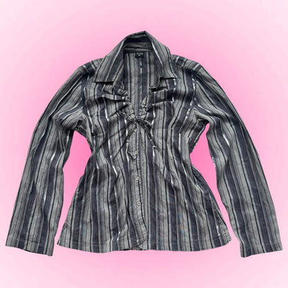 Grey Striped Y2k Fitted Shirt (S/M)