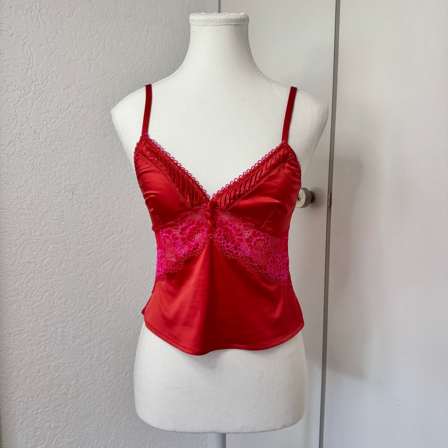 Red Satin Lace Y2K Top (XS/S)