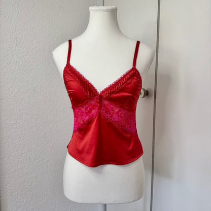 Red Satin Lace Y2K Top (XS/S)