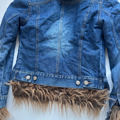 Denim Faux Fur Trim Jacket (XS)