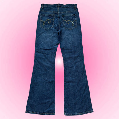 Blue Rhinestone Flared Jeans (M)