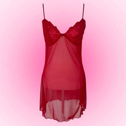 Red Sheer Lace Mini Dress (S)