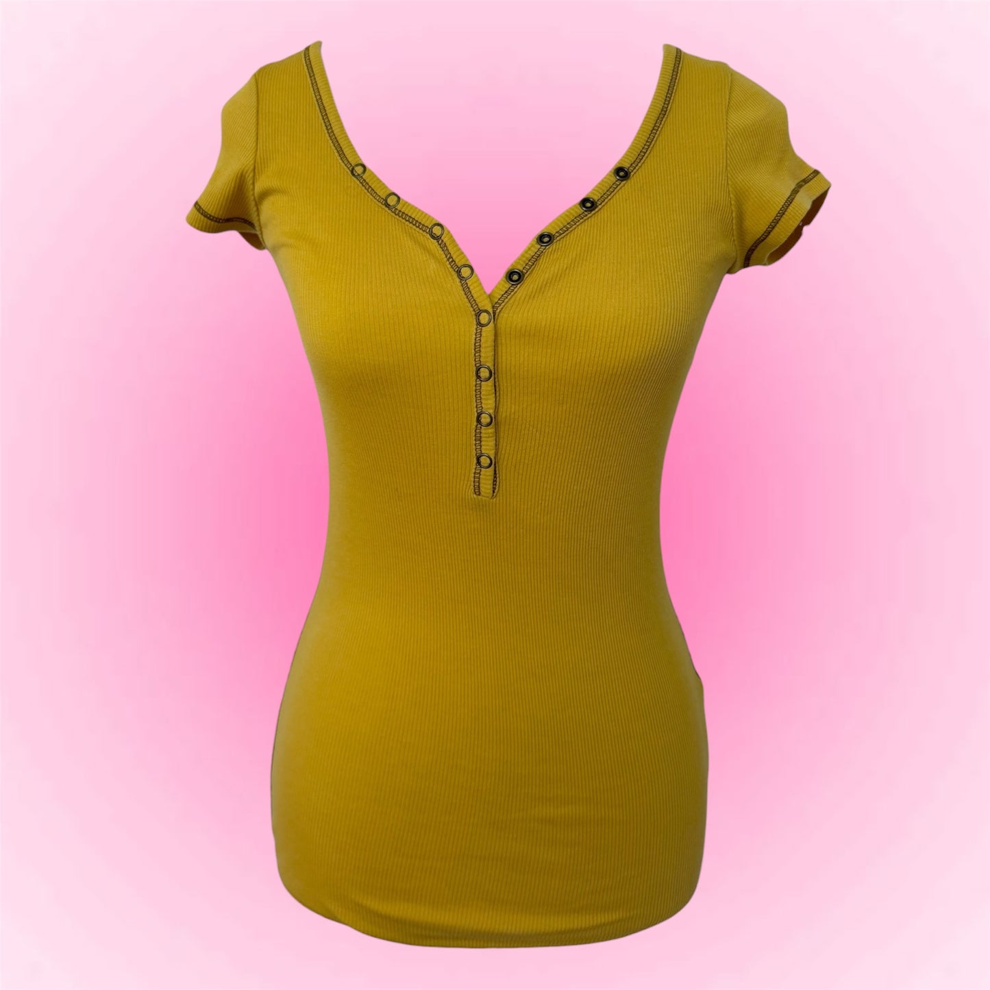 Yellow Henley Y2K Top (XS