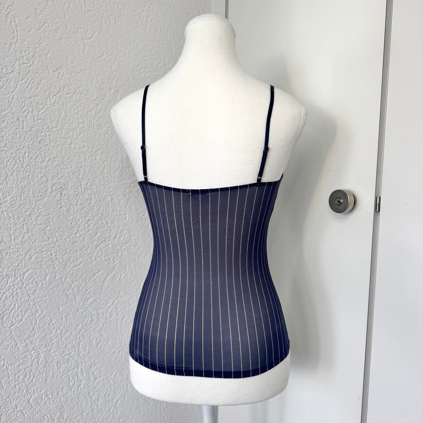 Navy Pinstripe Lace Cami (S)