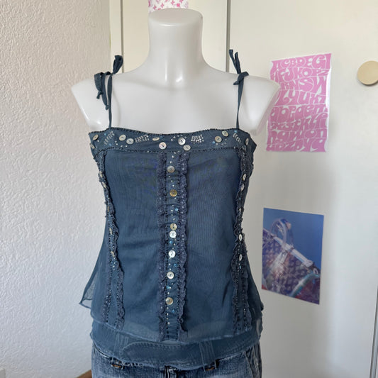 Blue sequin top (M)