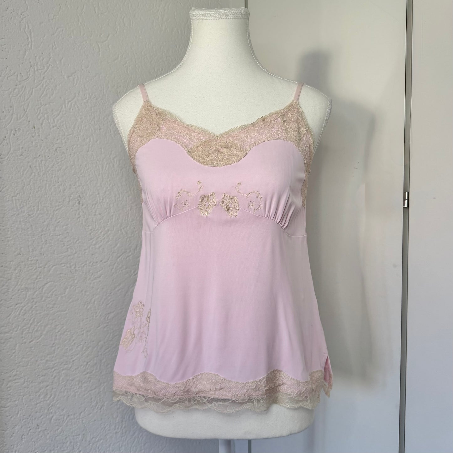 Pink Lace Trim Babydoll Cami (S)