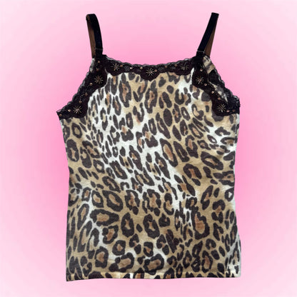 Leopard Print Y2K Lace Cami (S)