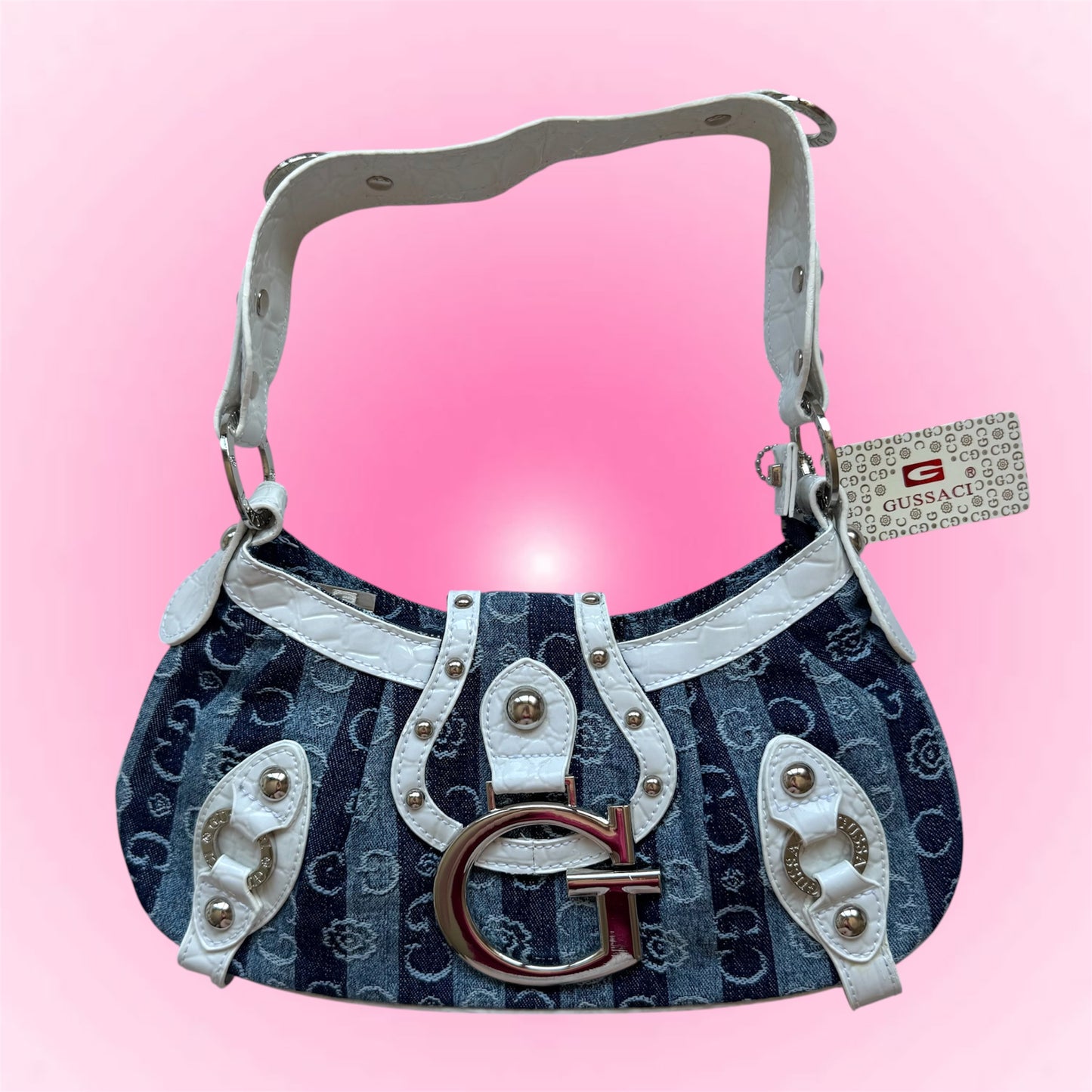Gussaci Denim Monogram Shoulder Bag | New with tags