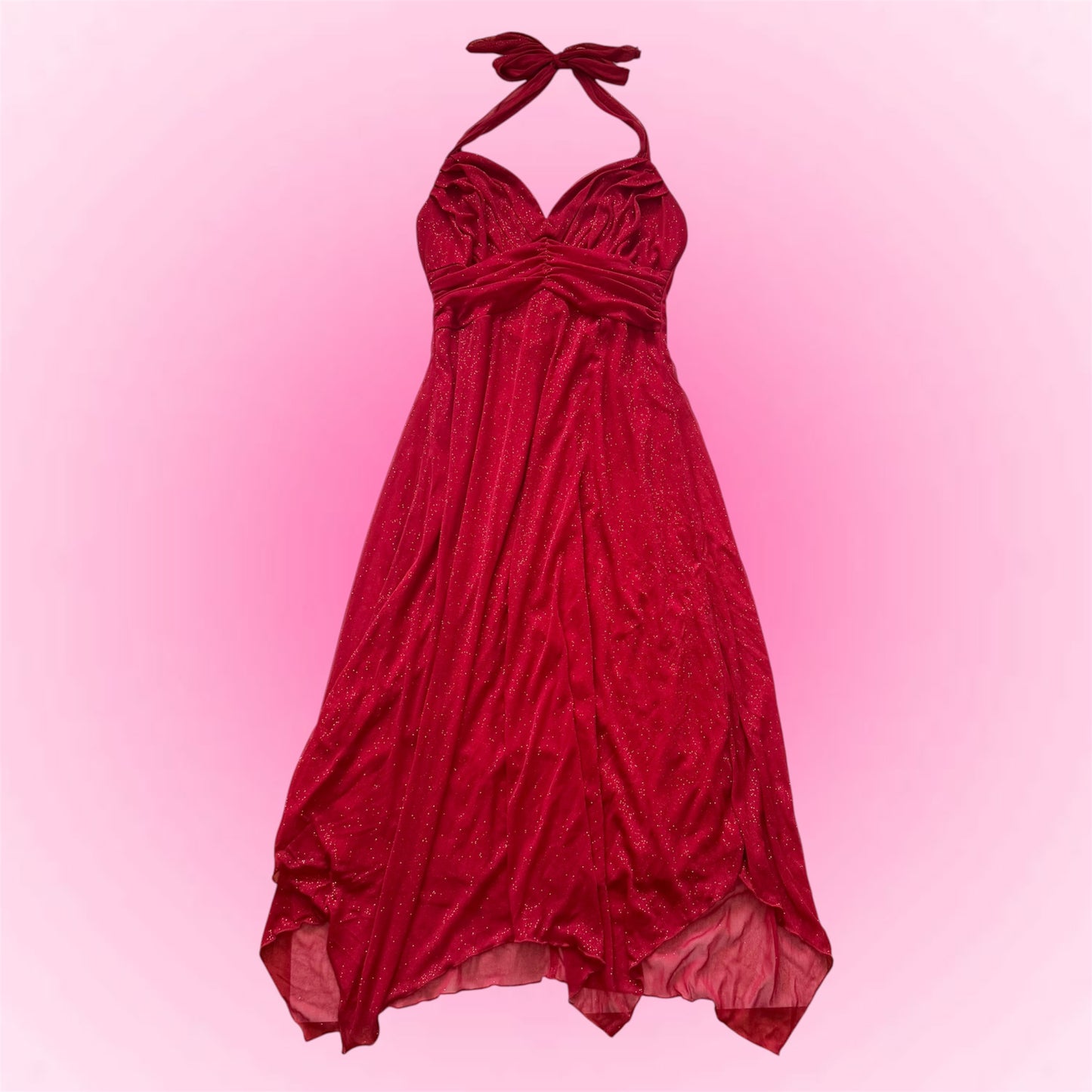 Red Glittery Halter Evening Dress (S)