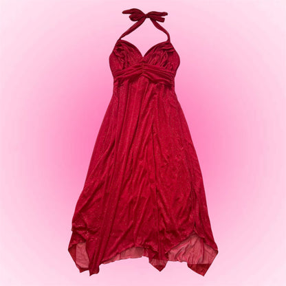 Red Glittery Halter Evening Dress (S)