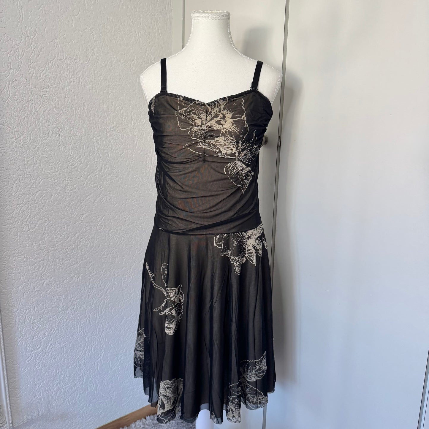 Black Sheer Floral Y2K Dress (L)
