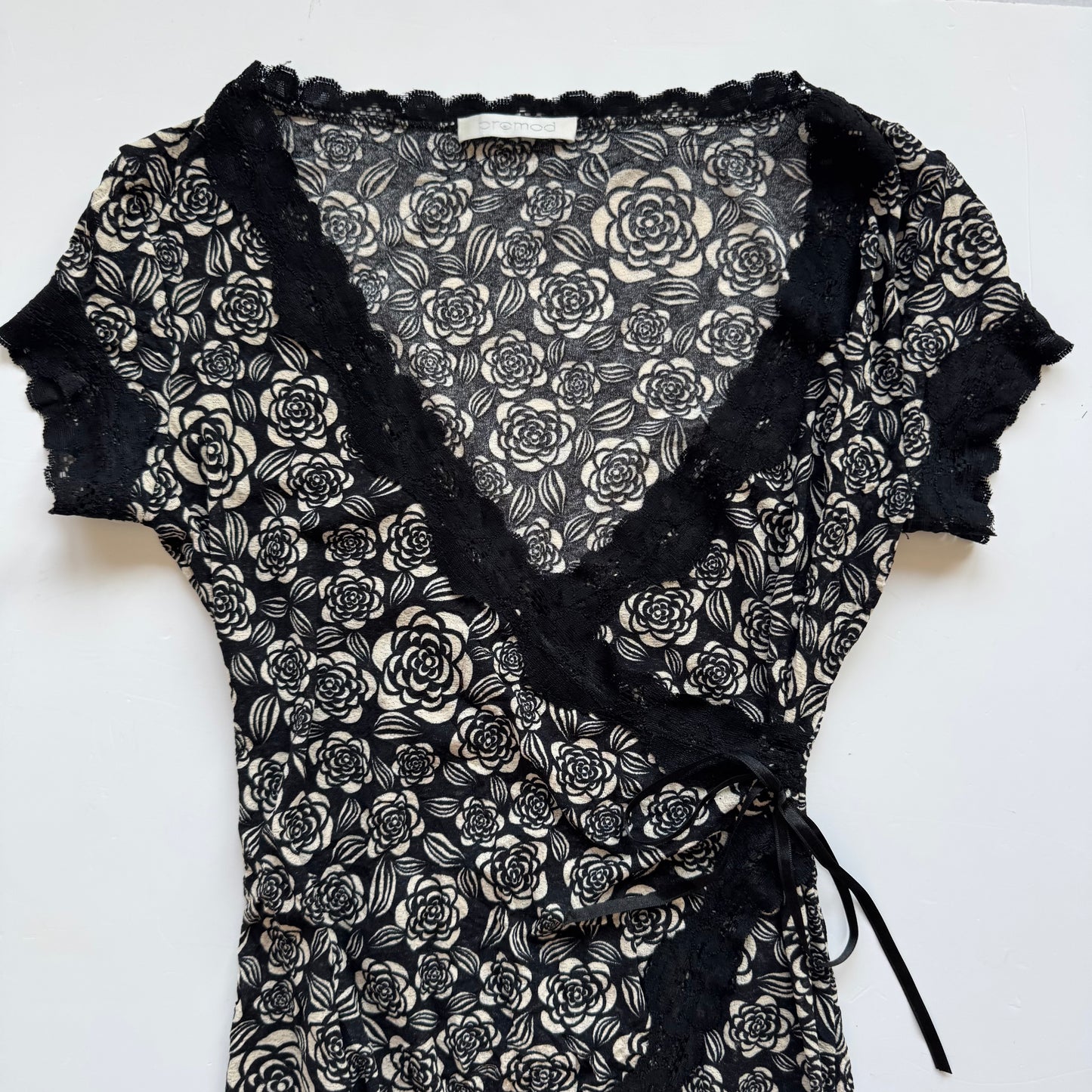 Black Floral Lace Wrap T-Shirt (S)
