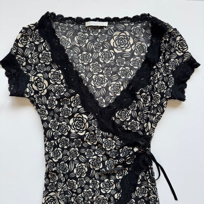 Black Floral Lace Wrap T-Shirt (S)