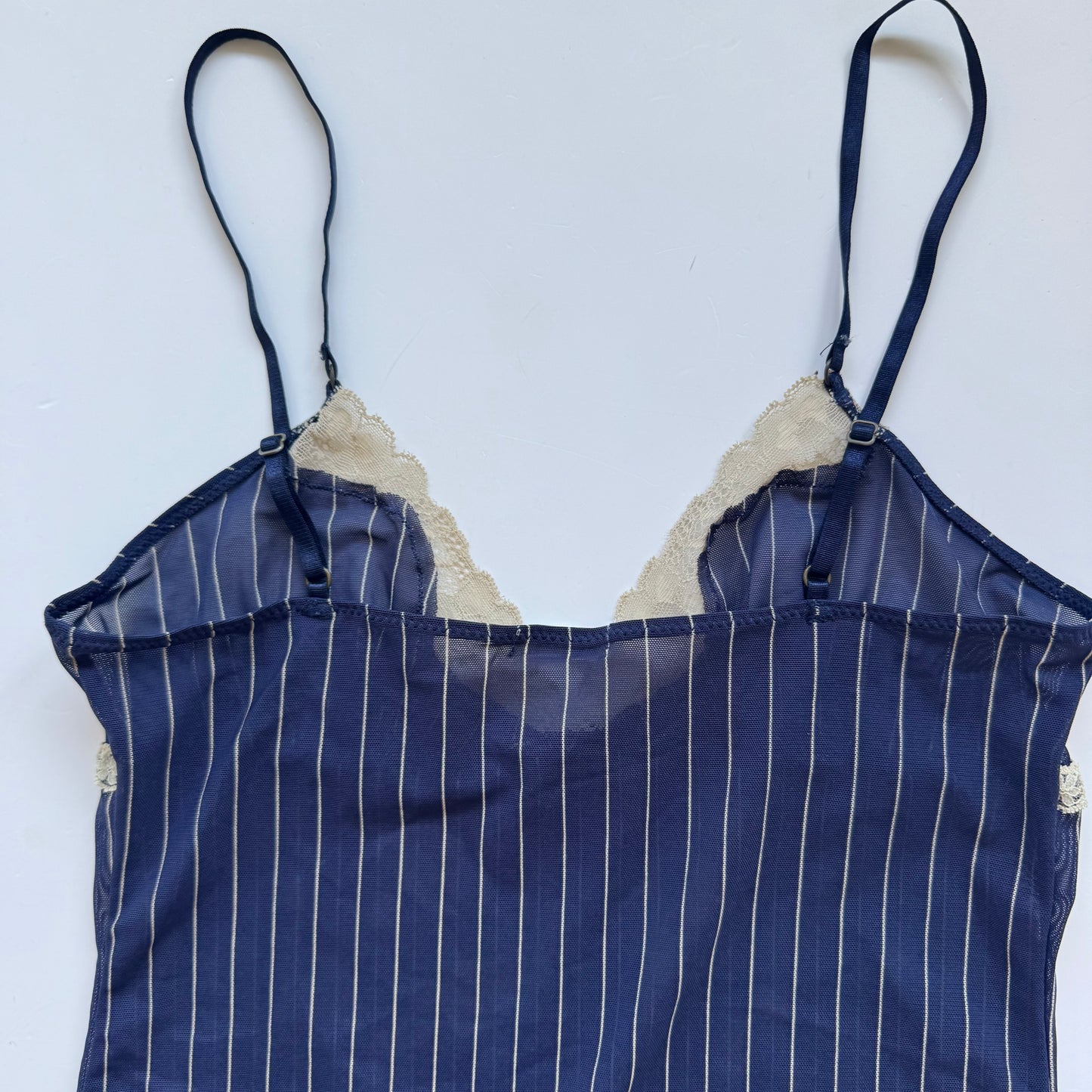 Navy Pinstripe Lace Cami (S)