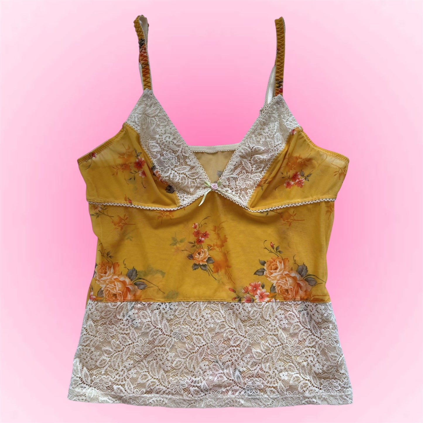 Yellow Floral Lace Top (S/M)