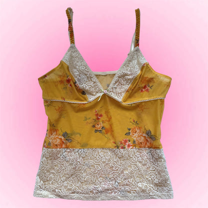 Yellow Floral Lace Top (S/M)