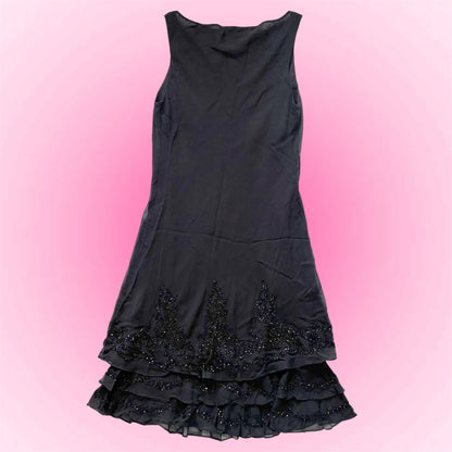 Black Silk Vintage Beaded Dress (S/M)