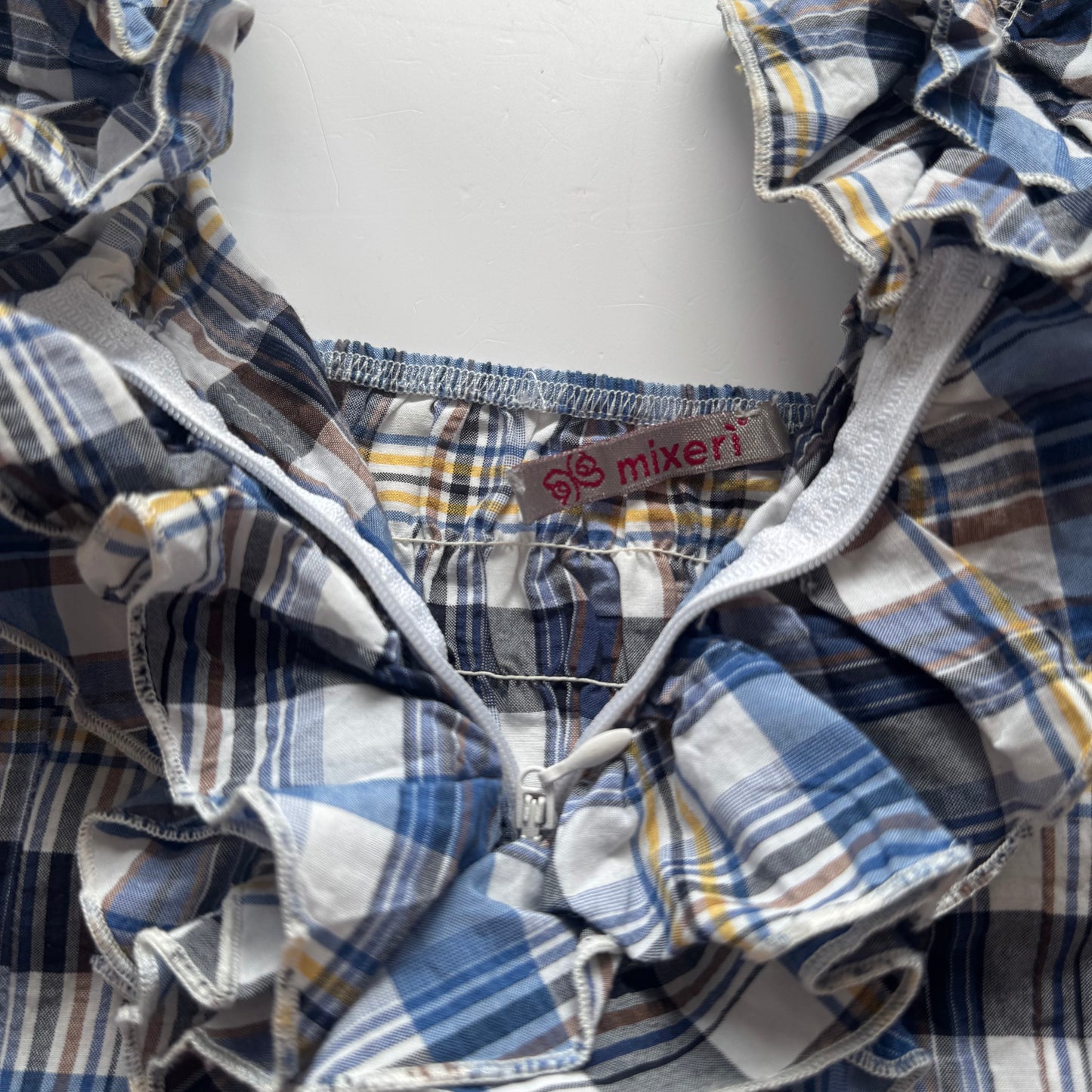Plaid Blue Ruffle Y2K Halter Top (S)
