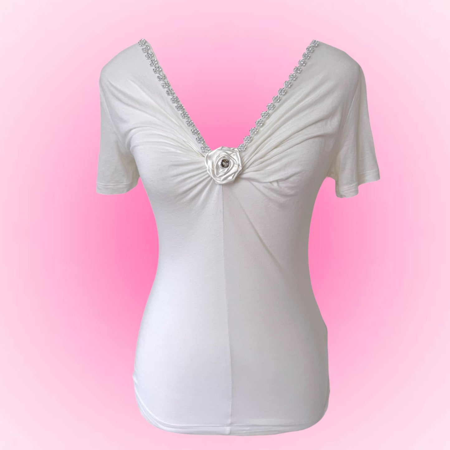 White Ruched Coquette Tshirt (M)