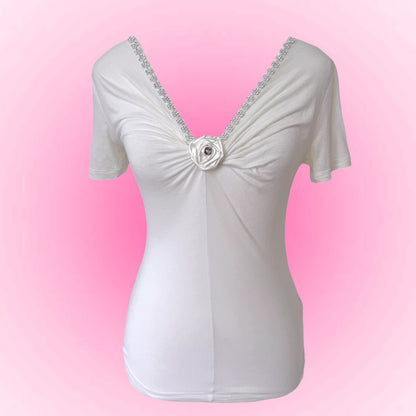 White Ruched Coquette Tshirt (M)