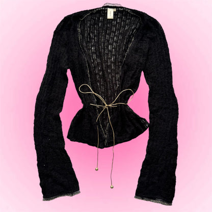 Black Tie-Front Knit Cardigan (S)